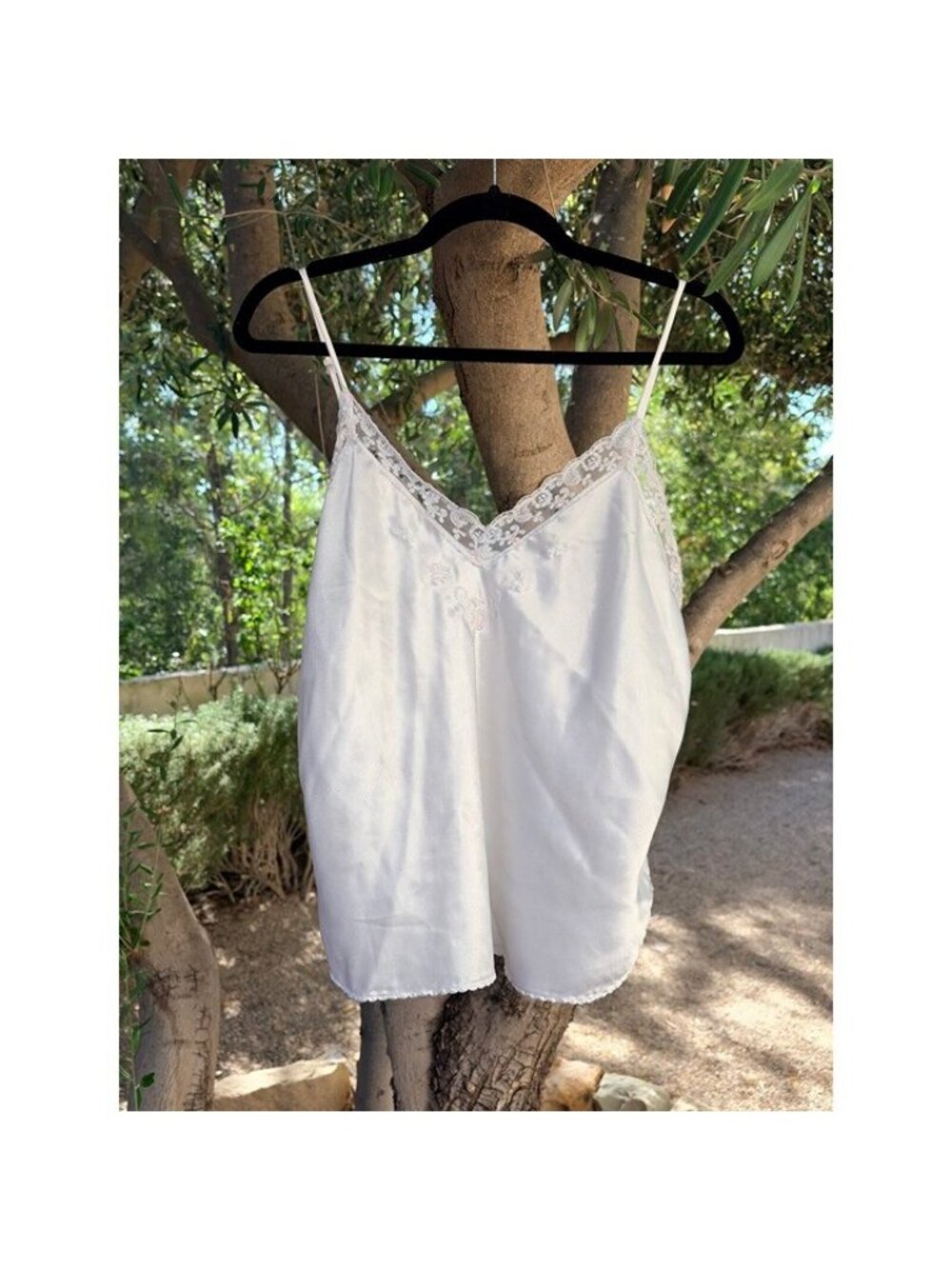 Vintage White Satin Lace Cami Top M/L